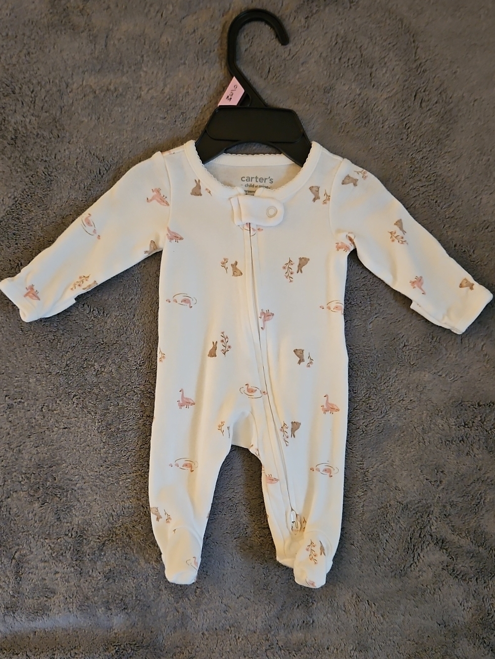 Carter's Cream One-Piece Footed Sleeper with Pink & Tan Animal Prints